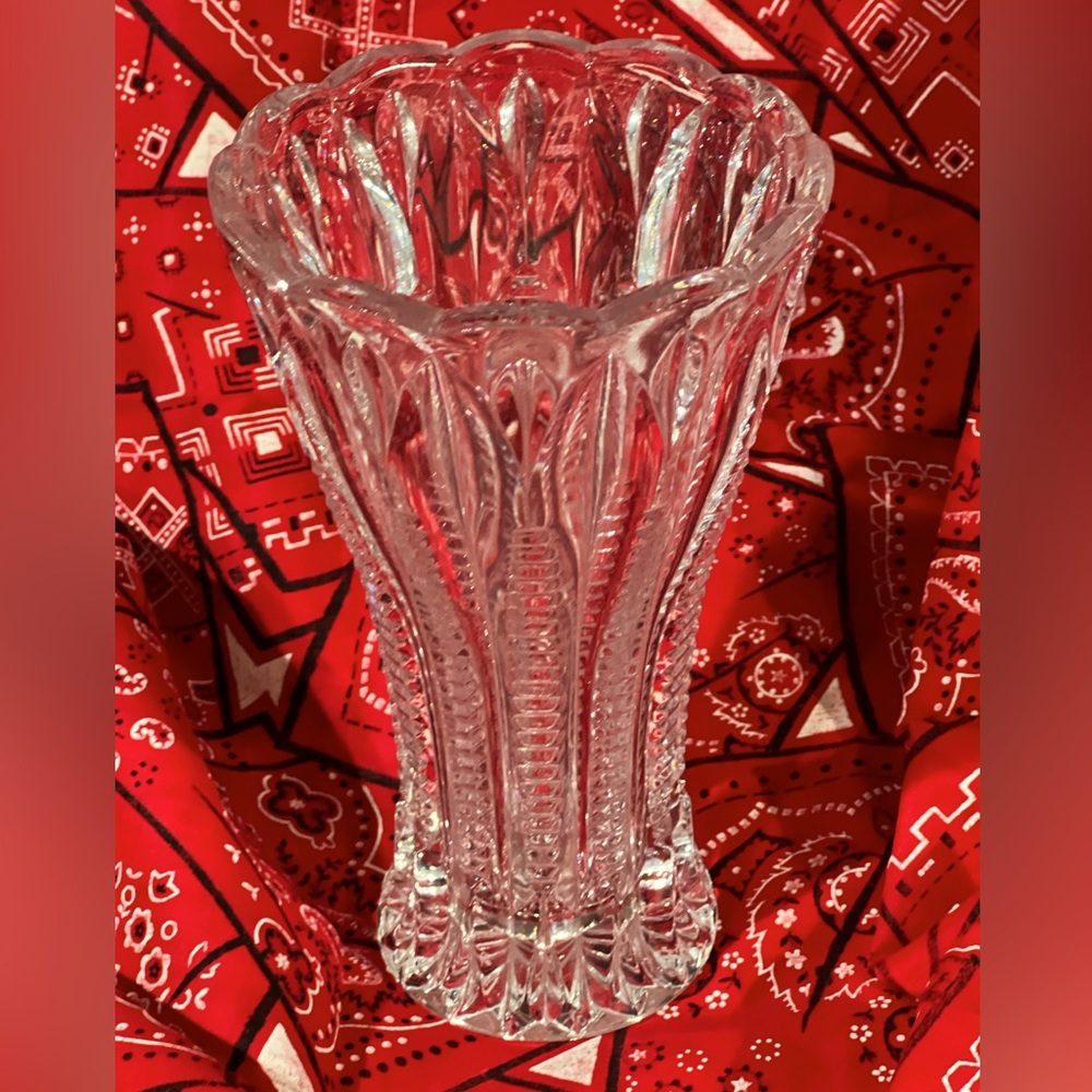 Vintage Bohemian Clear Glass Vase, Made in Czech Republic